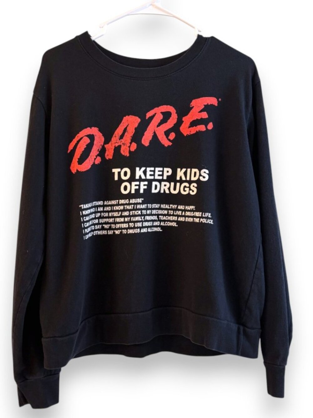 D.A.R.E. Black Crewneck Sweatshirt Vintage Style Retro DARE Y2K 90s Cotton Large